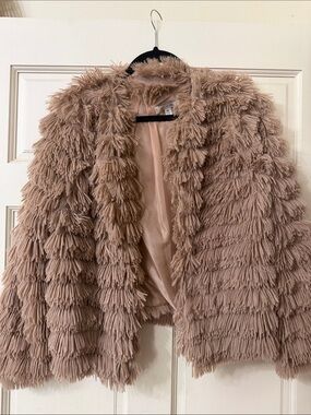 She + Sky Blush Fringe Teddy Jacket